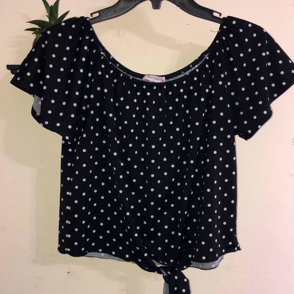 Black and white off the shoulder shirt